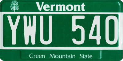 VT license plate YWU540