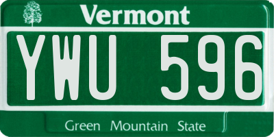 VT license plate YWU596