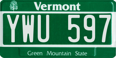VT license plate YWU597