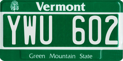 VT license plate YWU602