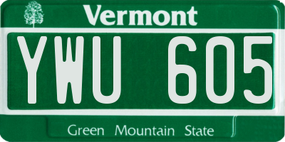 VT license plate YWU605
