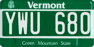VT license plate YWU680