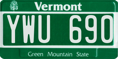 VT license plate YWU690