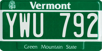 VT license plate YWU792