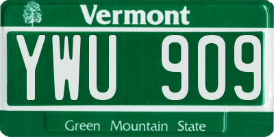 VT license plate YWU909