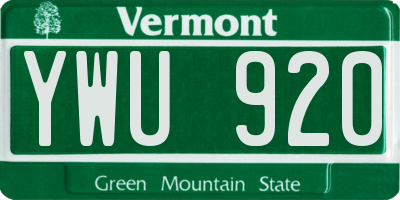 VT license plate YWU920