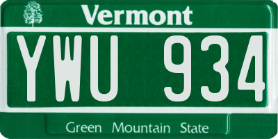 VT license plate YWU934