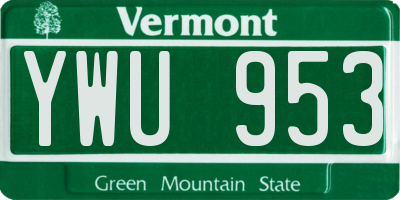 VT license plate YWU953