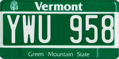 VT license plate YWU958