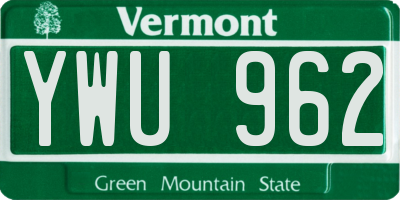 VT license plate YWU962