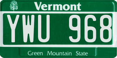 VT license plate YWU968
