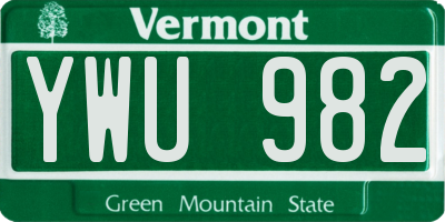 VT license plate YWU982