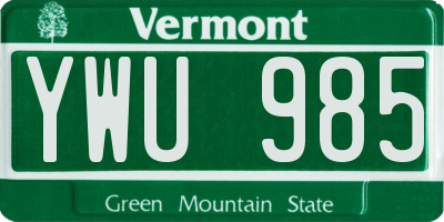 VT license plate YWU985