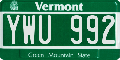 VT license plate YWU992