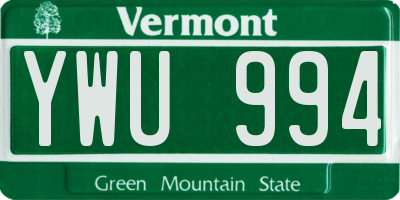 VT license plate YWU994