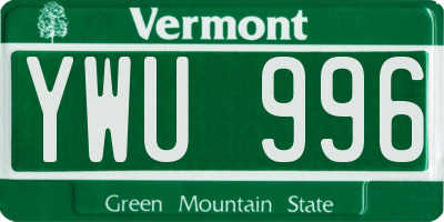 VT license plate YWU996