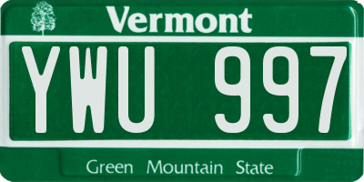 VT license plate YWU997