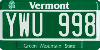 VT license plate YWU998