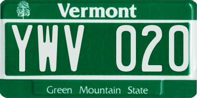 VT license plate YWV020