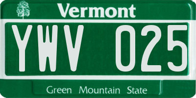 VT license plate YWV025