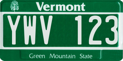 VT license plate YWV123
