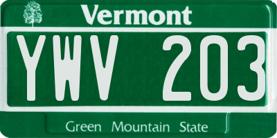 VT license plate YWV203