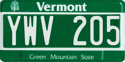 VT license plate YWV205