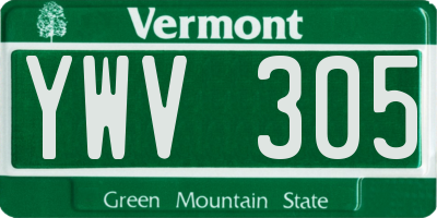 VT license plate YWV305