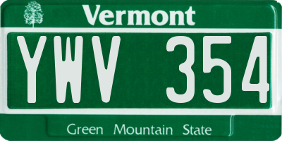 VT license plate YWV354