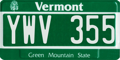 VT license plate YWV355