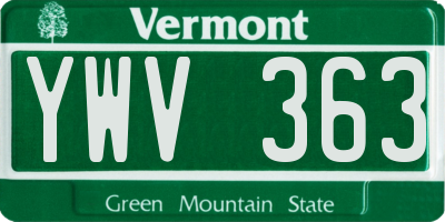VT license plate YWV363