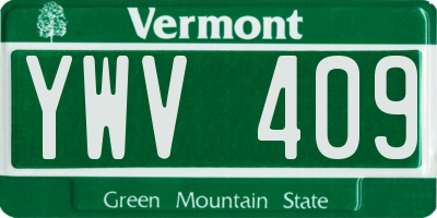 VT license plate YWV409