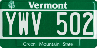 VT license plate YWV502