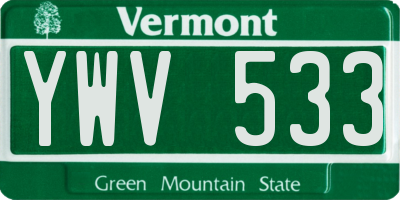 VT license plate YWV533