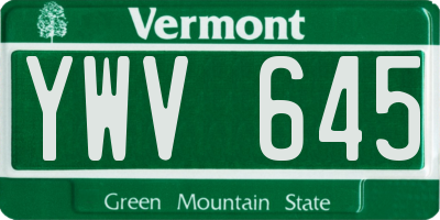 VT license plate YWV645