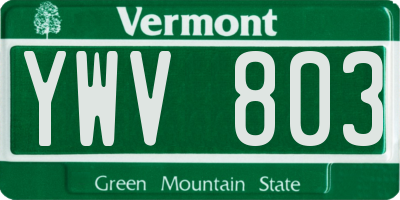 VT license plate YWV803