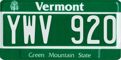 VT license plate YWV920