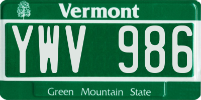 VT license plate YWV986