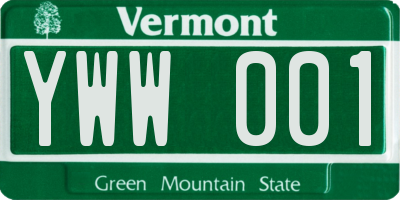 VT license plate YWW001
