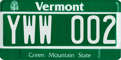 VT license plate YWW002