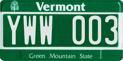 VT license plate YWW003