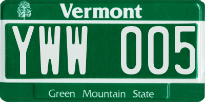VT license plate YWW005