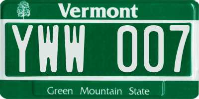 VT license plate YWW007