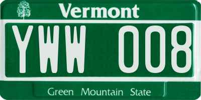 VT license plate YWW008