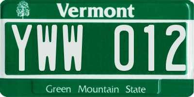 VT license plate YWW012