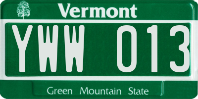 VT license plate YWW013