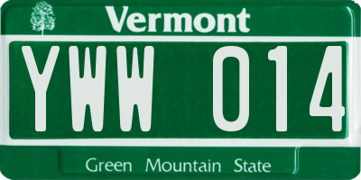 VT license plate YWW014