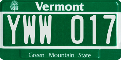 VT license plate YWW017