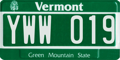 VT license plate YWW019