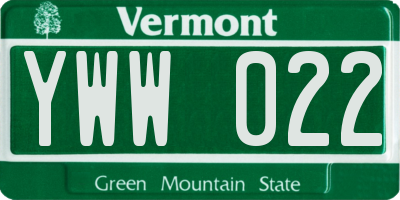 VT license plate YWW022